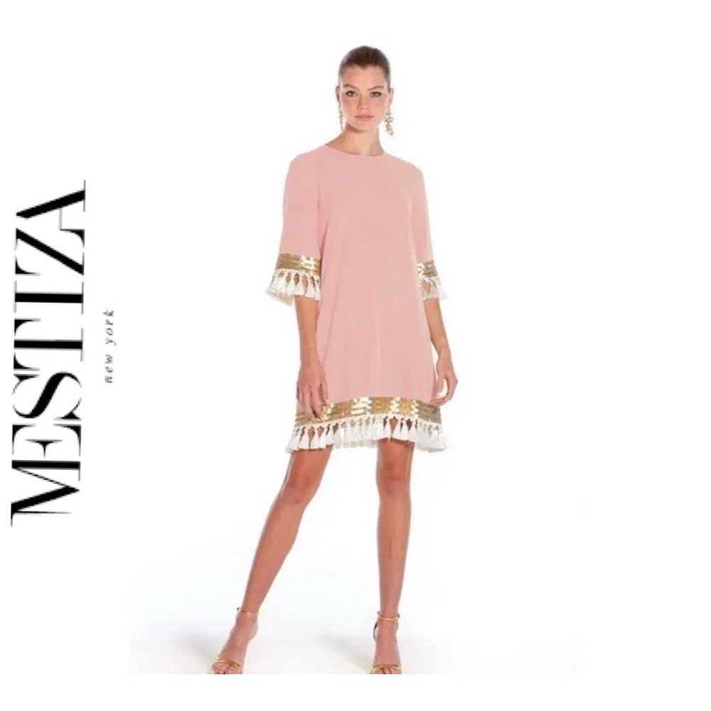 Mestiza Shimmy Shimmy Tassle Dress, A-Line, neutral Pink with cream tassles,XS